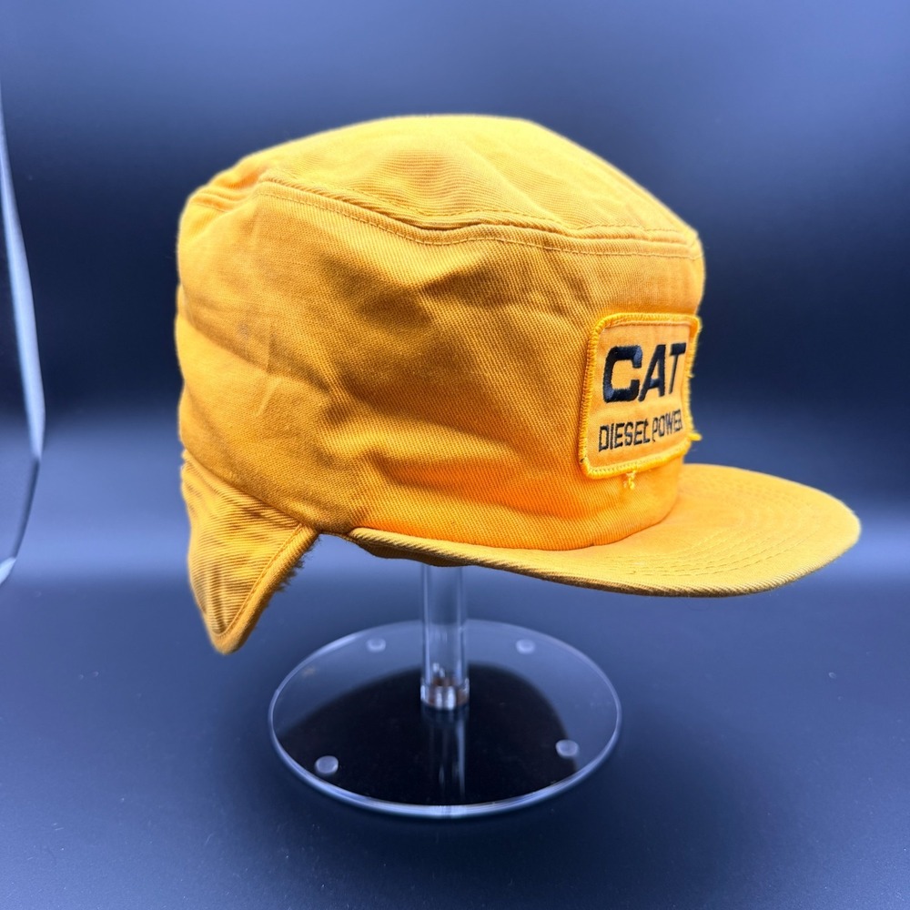 Vintage Cat Diesel Power Patch Fitted Caterpillar Hat With Ear Flap *READ*